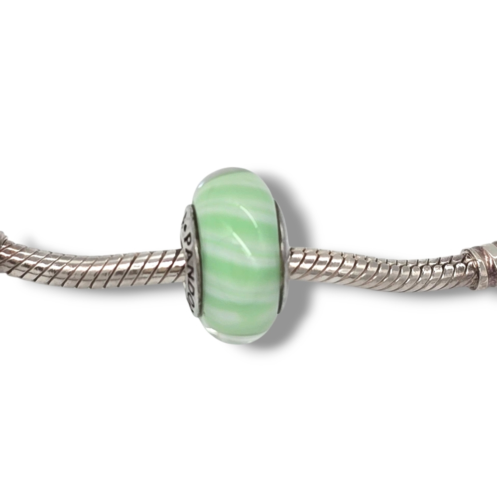 PANDORA Light Aqua/Green Candy Stripes Murano Glass Bead Charm S925 Retired - Picture 3 of 16